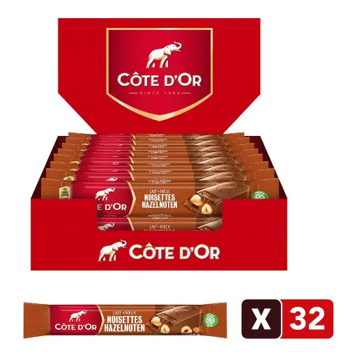 COTE D'OR LAIT NOISETTES ENTIÈRES 45G X 32